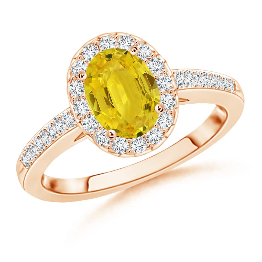 7x5mm Oval Yellow Sapphire Halo Ring with Diamond Accents - Classic Vintage Style Engagement Ring for Women - Perfect for Weddings, Anniversaries & Special Occasions