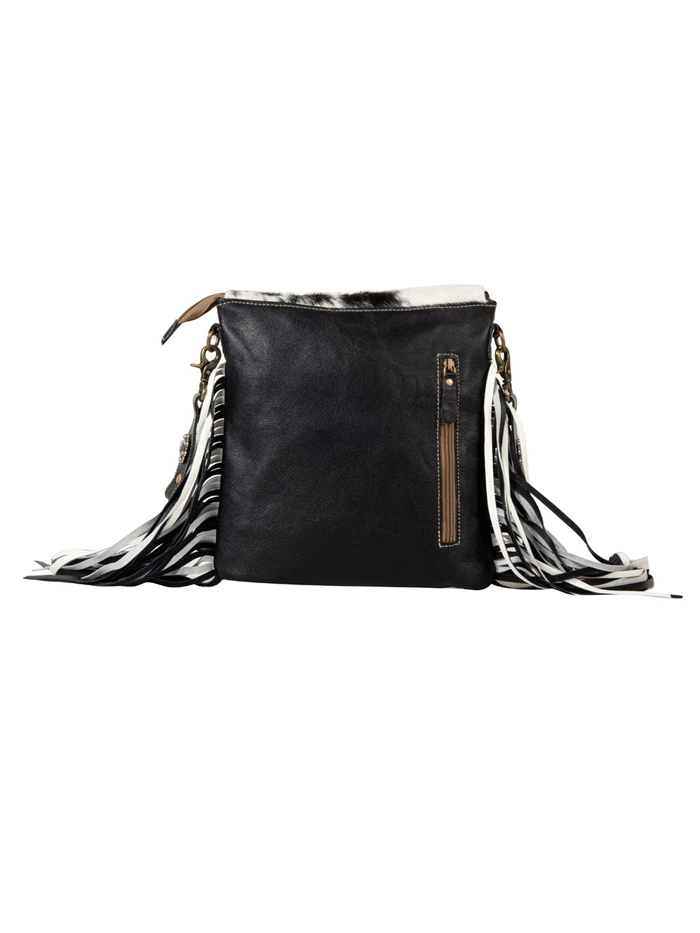 Myra Bag S 7949 Women's Stratford Trail Fringed Concealed Carry Crossbody Bag - Black & White for Hiking, Travel & Everyday Use