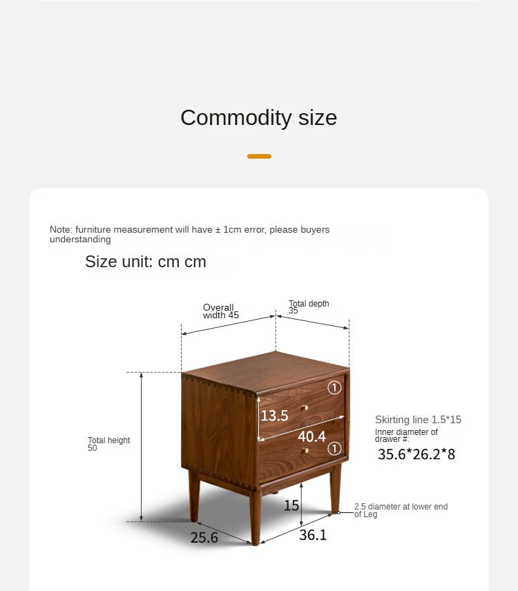 Premium Black Walnut Solid Wood Nightstand - Handcrafted Bedside Table with Drawer | Perfect for Bedroom, Living Room & Guest Room Decor