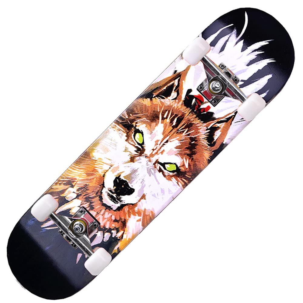 Premium 7-Layer Canadian Maple Longboard Skateboard for Adults & Beginners - Perfect for Carving, Cruising & Downhill (War Wolf Design) - Great for Commuting, Campus Riding & Outdoor Adventures