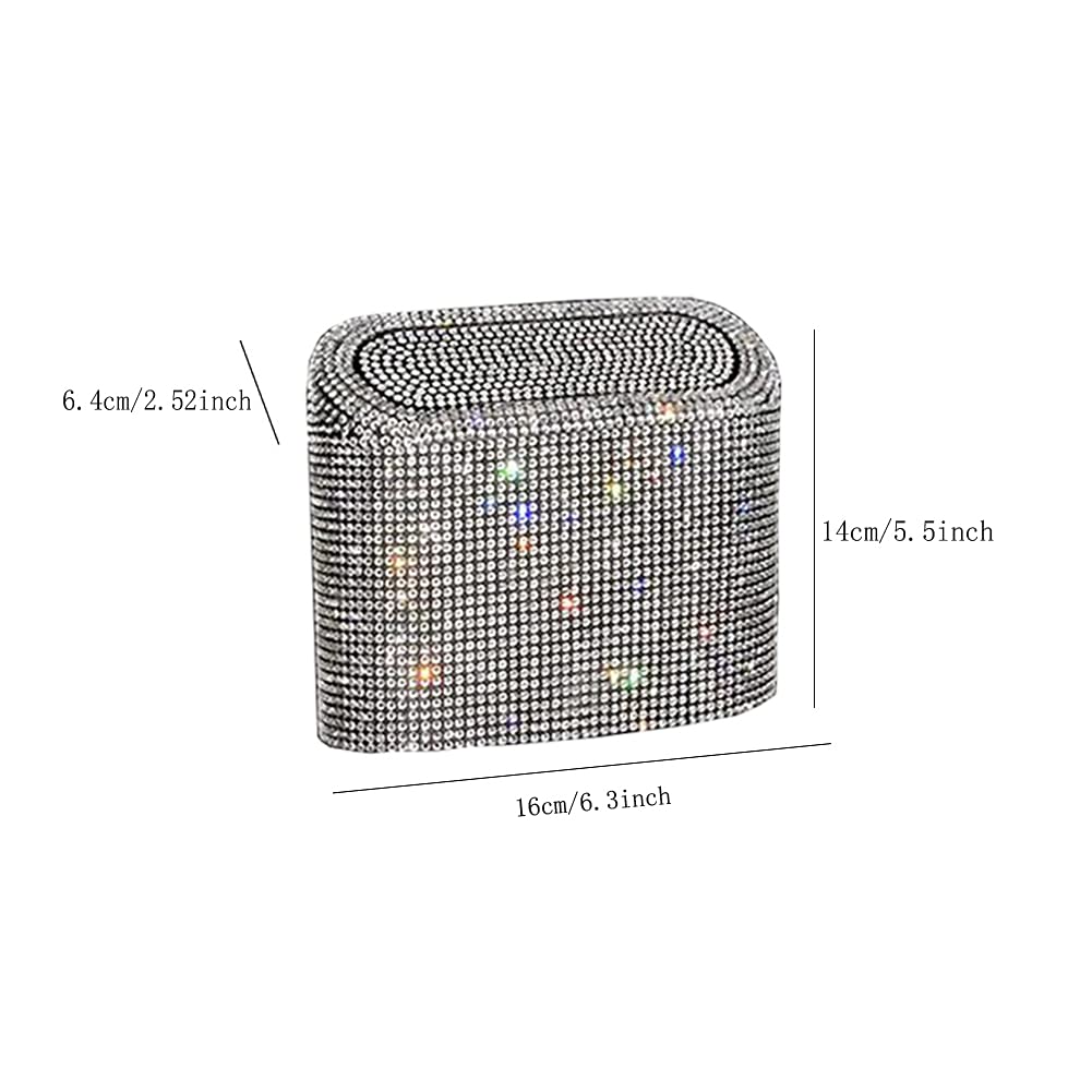 Bling Car Trash Can - Small Leakproof Hanging Garbage Bin with Lid & Rhinestone Design (White) | Perfect for Cars, Offices, Bedrooms & Travel | Multipurpose Storage Container