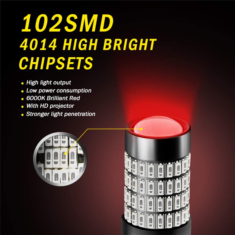 ANTLINE Super Bright 7443 LED Bulbs - 102-SMD 4014 Chips, T20 992 W21W Compatible with 7440 7441 7443 7444 for Brake Tail Lights, Turn Signals & Parking Lights - Brilliant Red (Pack of 2) - Perfect for Cars, Trucks & Motorcycles