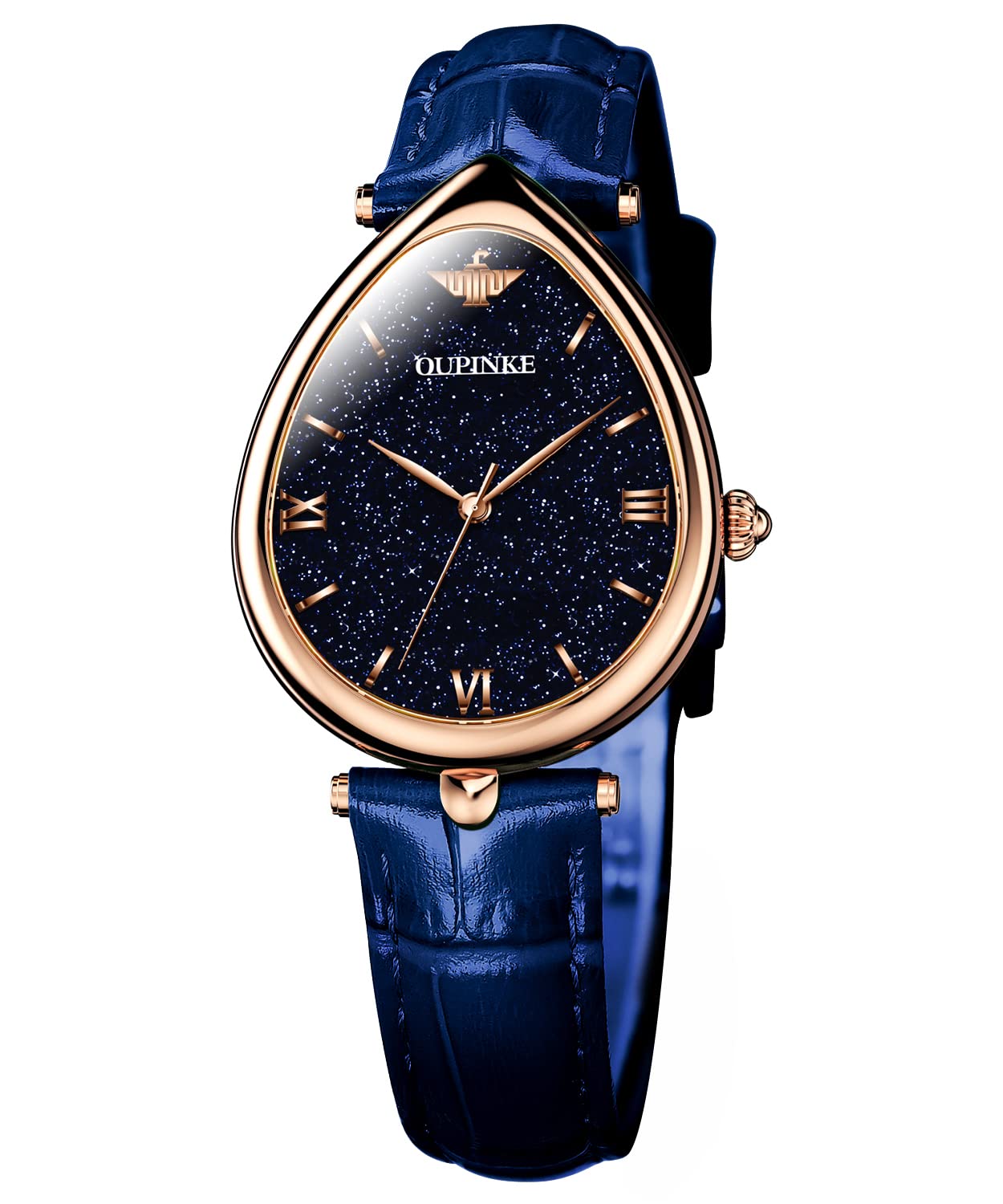 OUPNKE Unique Rose Gold Ladies Quartz Watch with Leather Band, Sapphire Crystal & Waterproof - Elegant Women's Wristwatch for Work, Party & Daily Wear