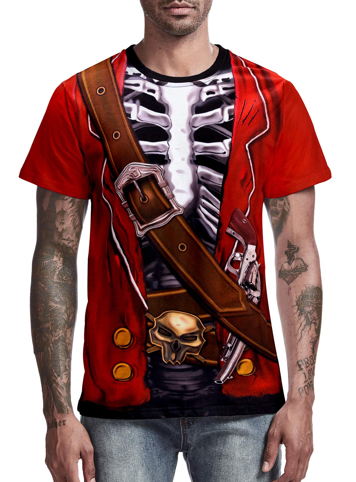 Funny Pirate Graphic T-Shirt for Men - Short Sleeve Halloween Costume & Pirate Party Outfit - Perfect for Halloween, Cosplay, Pirate Themed Events and Casual Wear