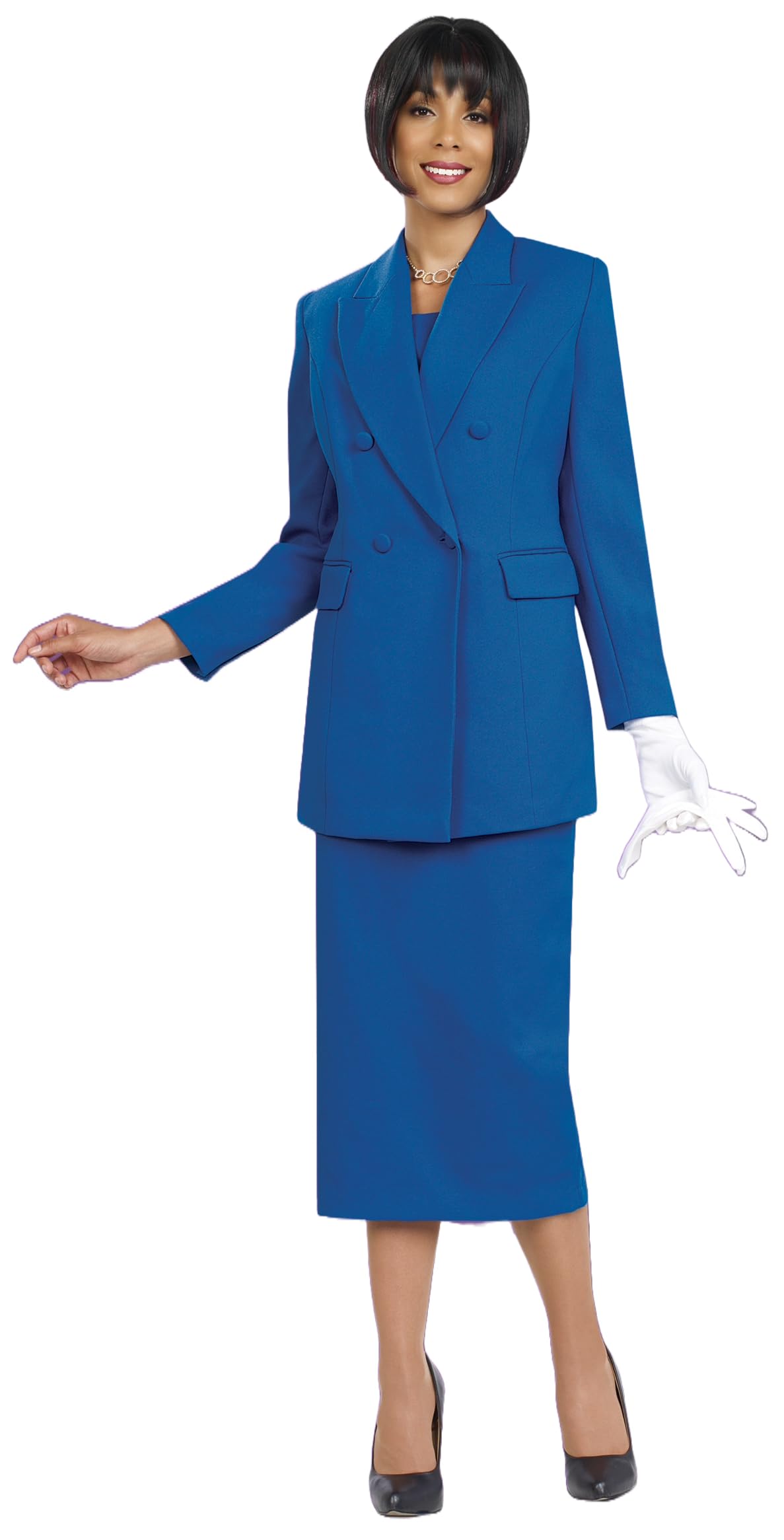 Ben Marc Women's Two-Piece Skirt Suit Set - Double Breasted Button Jacket with Matching Skirt & Gloves | Professional Work Attire | BM2298 | Perfect for Office, Business Meetings & Formal Events