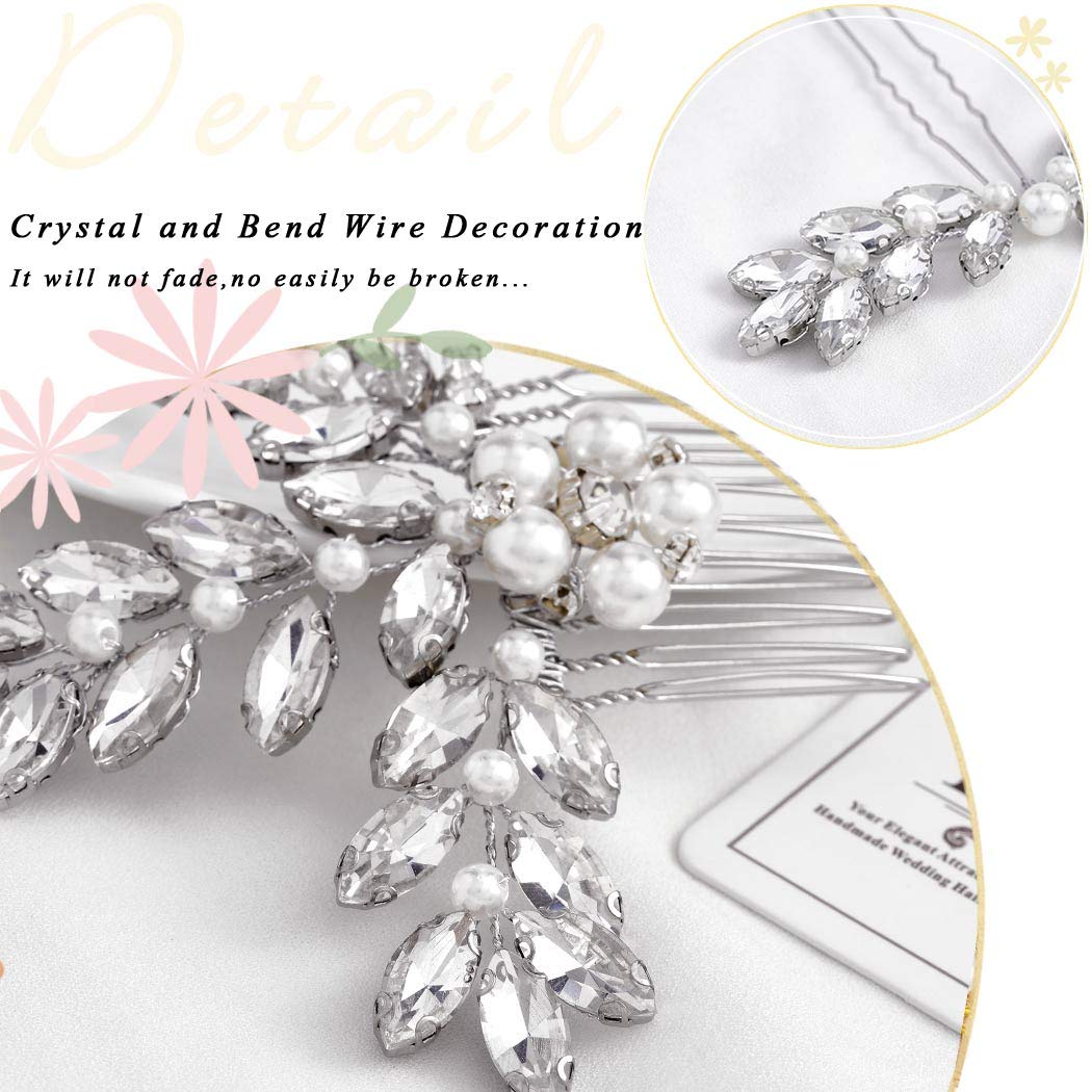 Heread Silver Pearl Crystal Bridal Hair Comb - Elegant Wedding Hair Accessories for Women & Girls | Perfect for Brides, Bridesmaids, and Special Occasions
