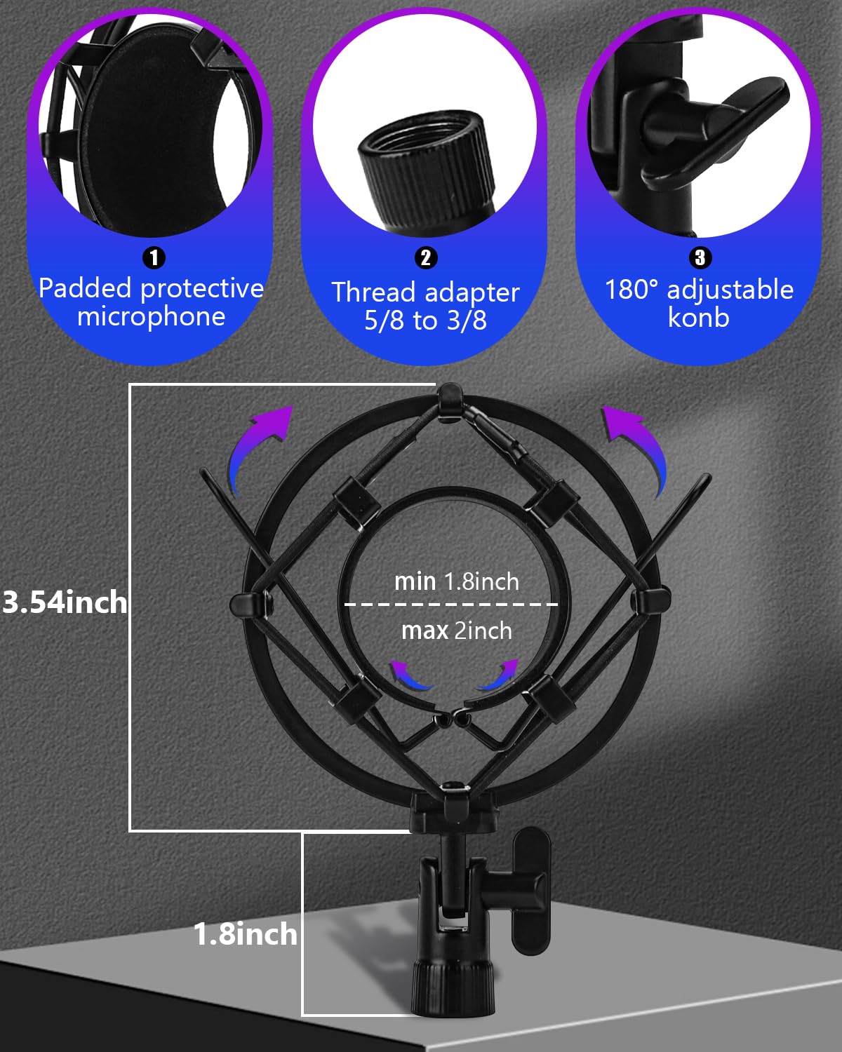 Universal Microphone Shock Mount - Adjustable Anti-Vibration Mic Clip Holder for 47mm-53mm Mics | Studio Recording, Podcasting & Live Streaming Accessory