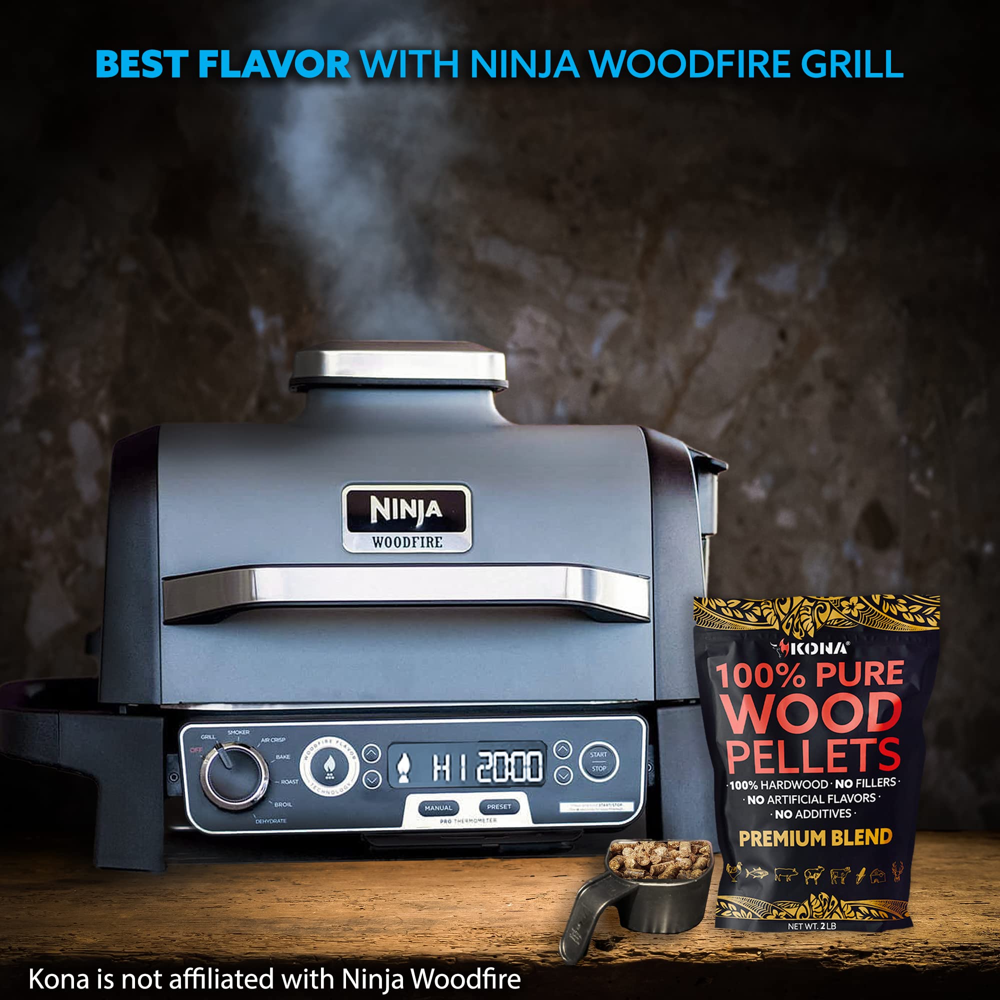 Premium Kona 100% Oak Wood Smoking Pellets for Ninja Woodfire Outdoor Grill - 2 lb Resealable Bag - Perfect for BBQ, Smoking Meats & Enhancing Flavor