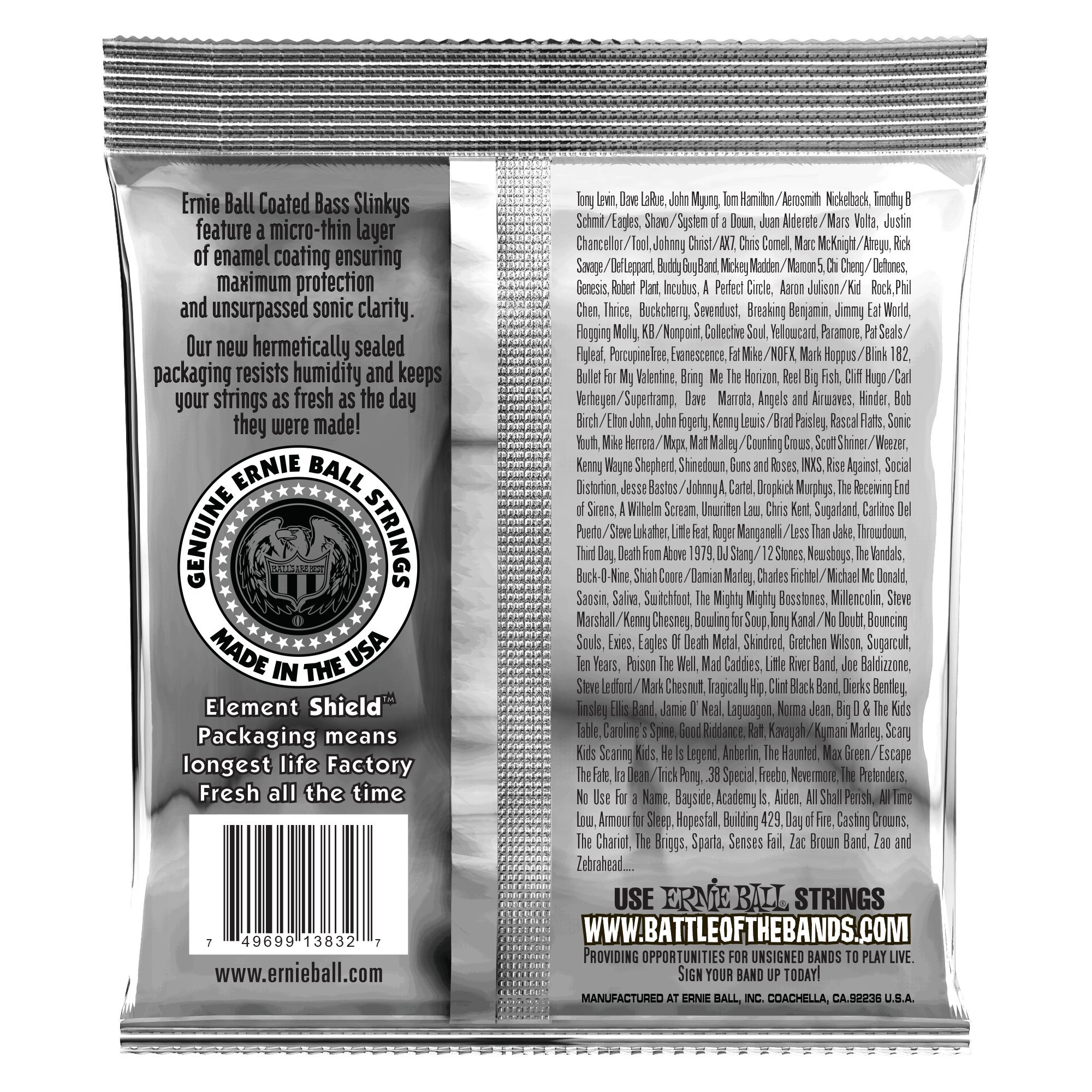 Ernie Ball Regular Slinky Coated Bass Guitar Strings 50-105 Gauge (P03832) - Long-Lasting Tone & Playability for Rock, Metal & Studio Recording