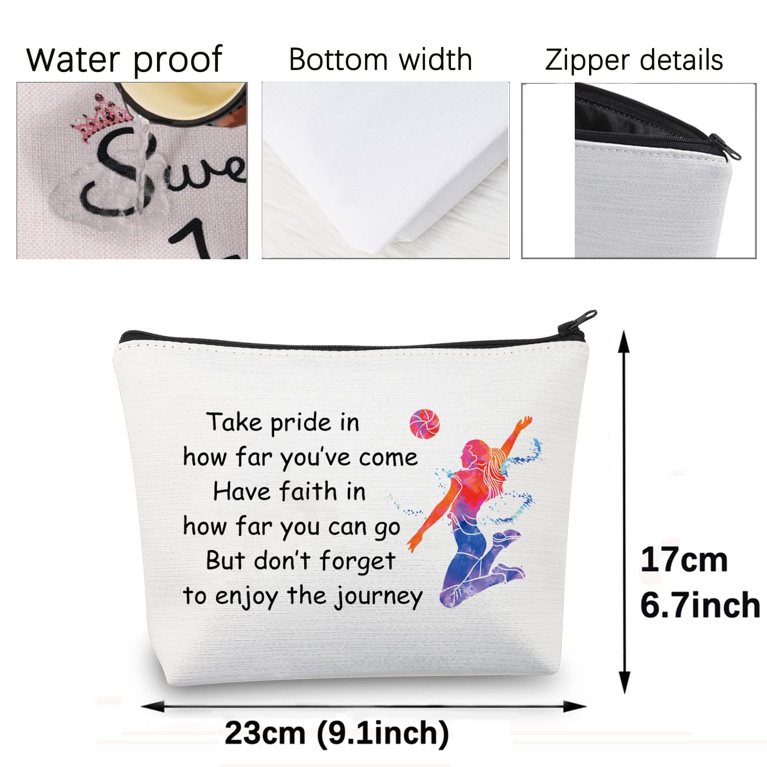 Volleyball Pouch Makeup Bag - Perfect Cosmetic Organizer for Volleyball Players & Lovers - Inspirational Team Gifts for Travel & Sports - Durable Toiletry Bag for Gym, Beach & Volleyball Tournaments (White)