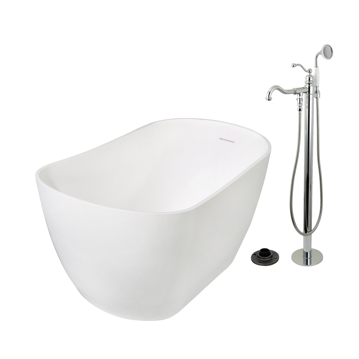 Arcticstone 51 Inch Freestanding Oval Bathtub with Chrome Faucet - Solid Surface Slipper Tub for Luxury Bathroom & Spa Relaxation at Home