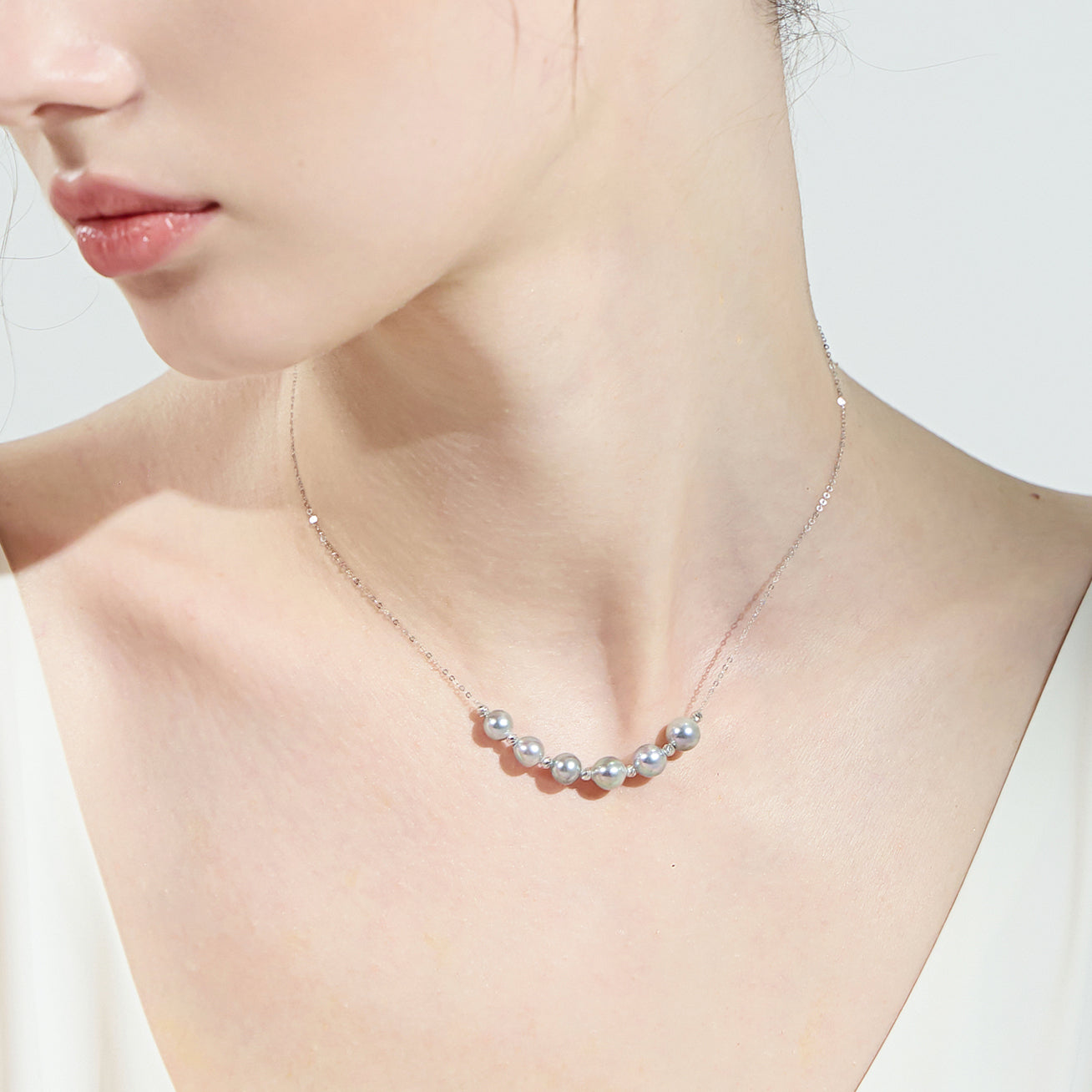 18K Solid Gold Silver Blue Akoya Pearl Necklace for Women - Elegant Bridal Jewelry, Wedding Gift & Special Occasion Accessory - KN00194