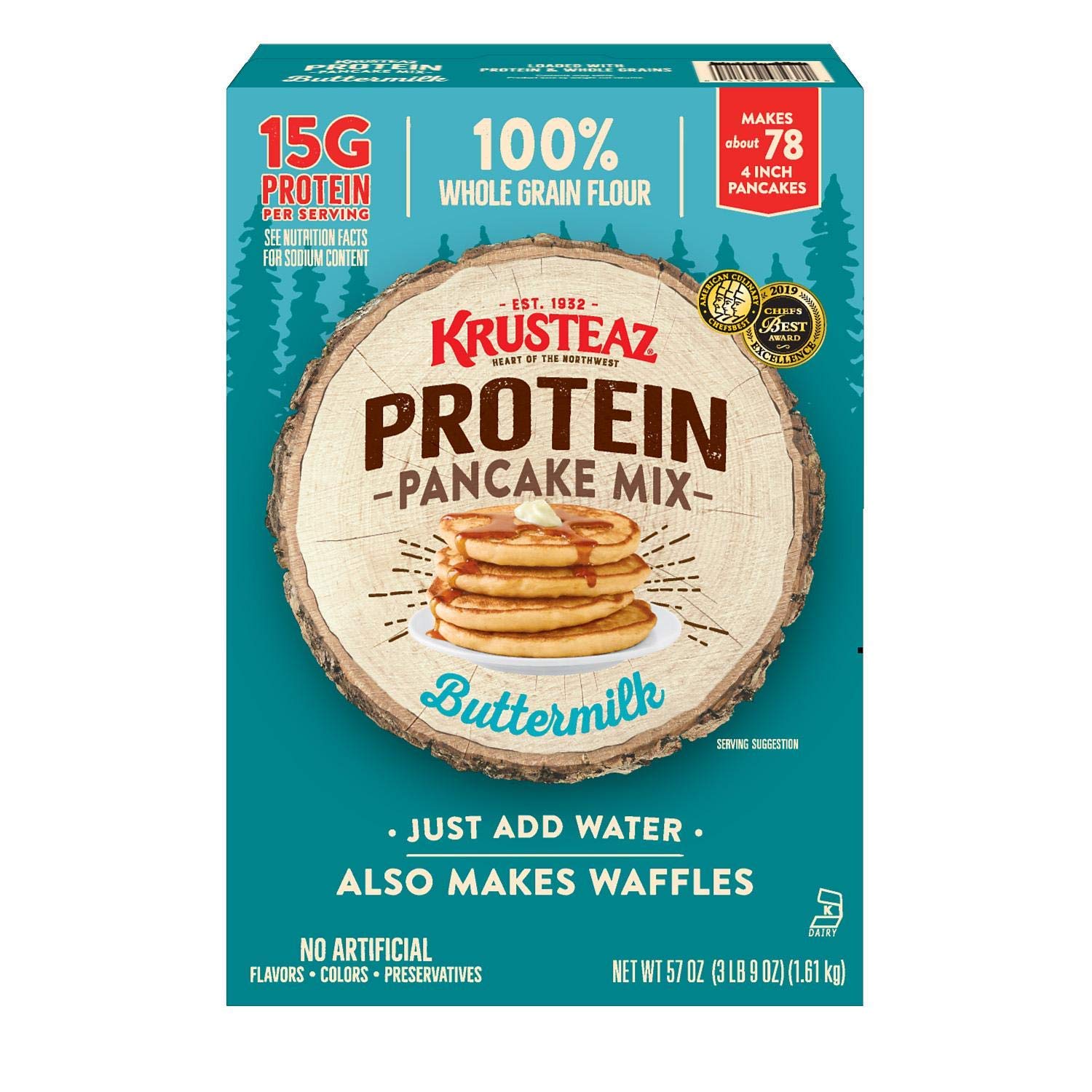 Krusteaz Protein Buttermilk Pancake Mix 60 oz - High Protein Pancake Mix for Breakfast, Easy to Make Fluffy Pancakes - Perfect for Family Brunch, Camping & Quick Morning Meals