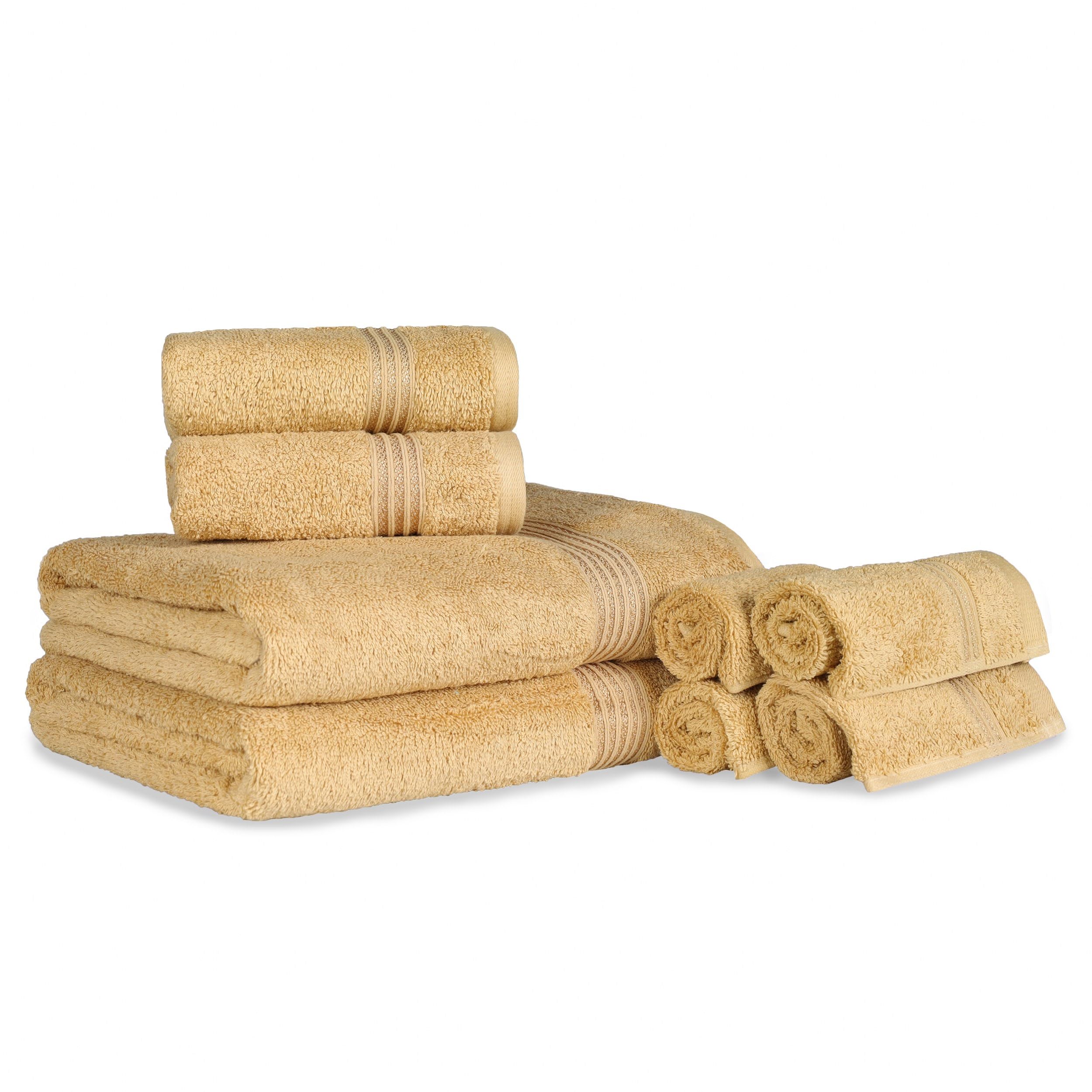 Premium BNM Egyptian Cotton 8-Piece Towel Set - Ultra Soft & Absorbent Bath, Hand & Face Towels for Luxury Home, Master & Guest Bathrooms - Includes 2 Bath Towels, 2 Hand Towels & 4 Washcloths - Quick Dry, Decorative Essentials (Gold) - Perfect for Spa Days & Upscale Hotel-Style Bathrooms