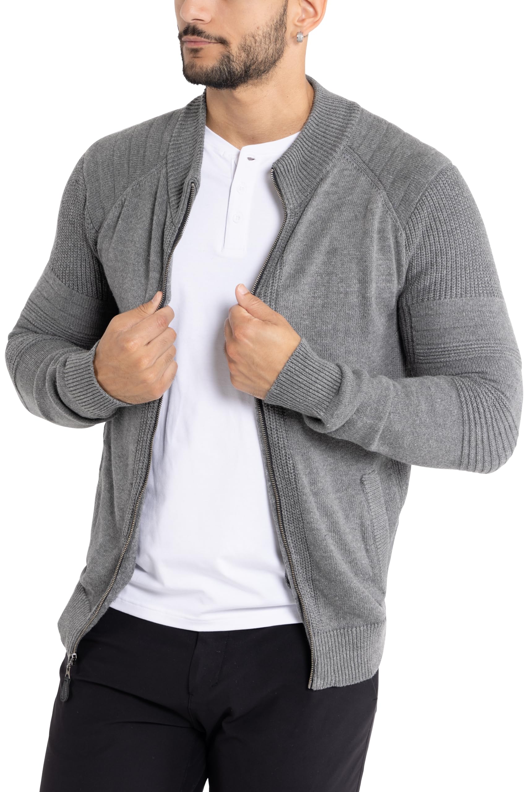 X RAY Men's Slim Fit Zip Up Cardigan Sweater - Lightweight Knit Jacket for Spring & Fall (Big & Tall Sizes) | Casual Office Wear & Layering Outfits