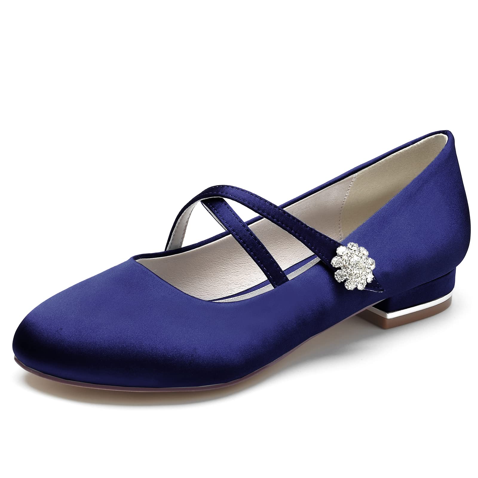 ADMLZQQ Women's Rhinestone Ballerina Flats - Elegant Satin Cross Ankle Strap Ballet Shoes for Wedding, Party & Evening Occasions