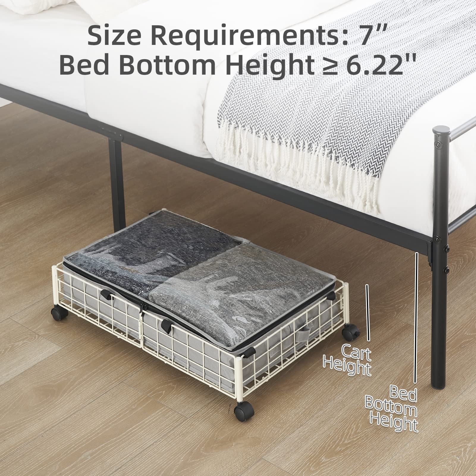 GARVEE 2-Pack Rolling Under Bed Storage Bins with Wheels - Foldable Fabric Organizer for Clothes, Shoes, Blankets & Seasonal Items - Space Saving Bedroom Storage Solution (White) - Perfect for Small Apartments, Dorms & Closet Organization