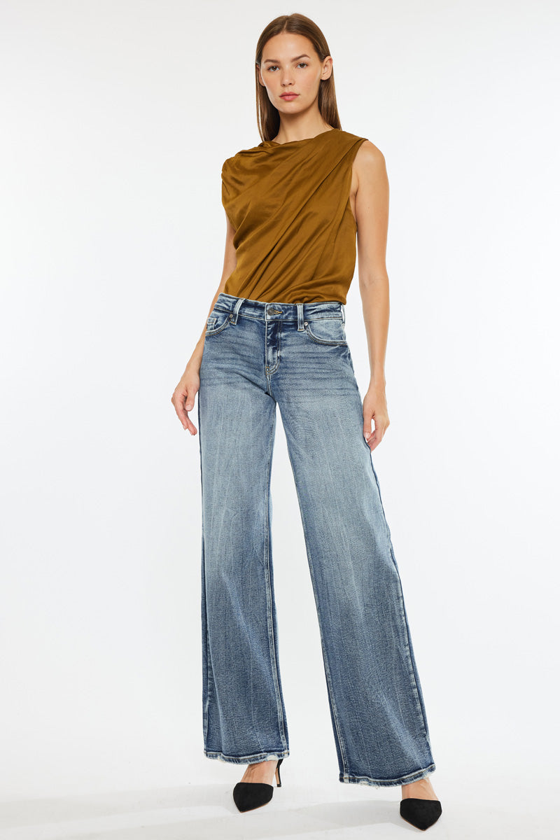 Venice Mid Rise Wide Leg Jeans for Women - Stretchy Comfort Denim Pants with Flared Fit - Perfect for Casual Outings, Work & Weekend Wear