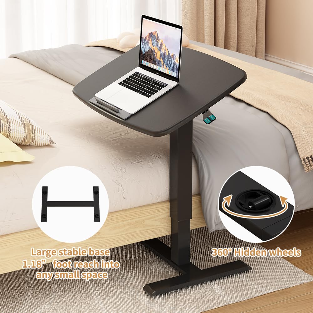Adjustable Overbed Table with Tray - Mobile Hospital Bedside Desk, Portable Laptop Stand for Home & Office Use - Perfect for Patients, Students, and Remote Workers