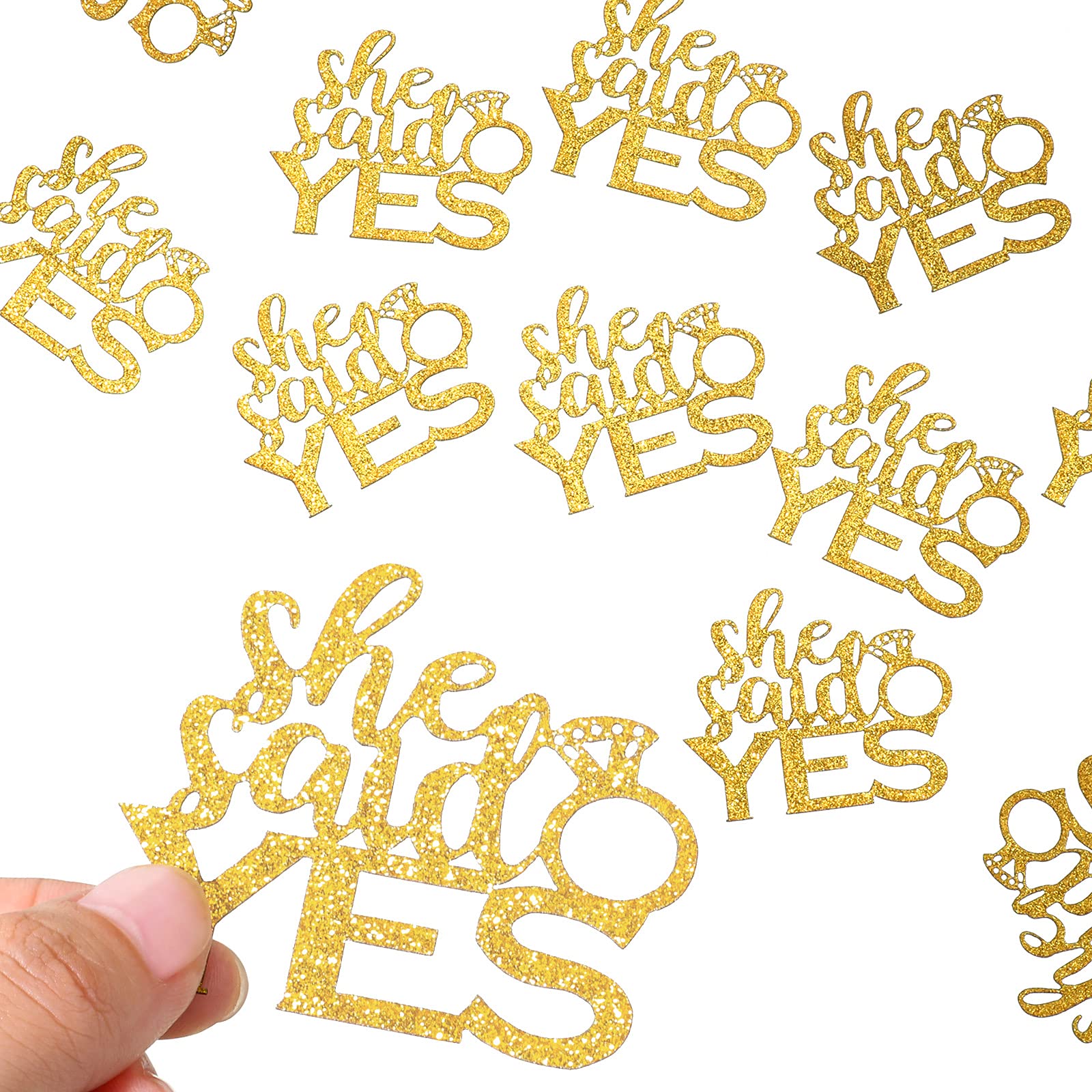 100 Pcs She Said Yes Glitter Confetti with Diamond Ring - Wedding Engagement Party Table Scatter for Valentine's Day Proposal, Bachelorette & Bridal Shower Decorations - Perfect for Romantic Surprises & Celebration Decor
