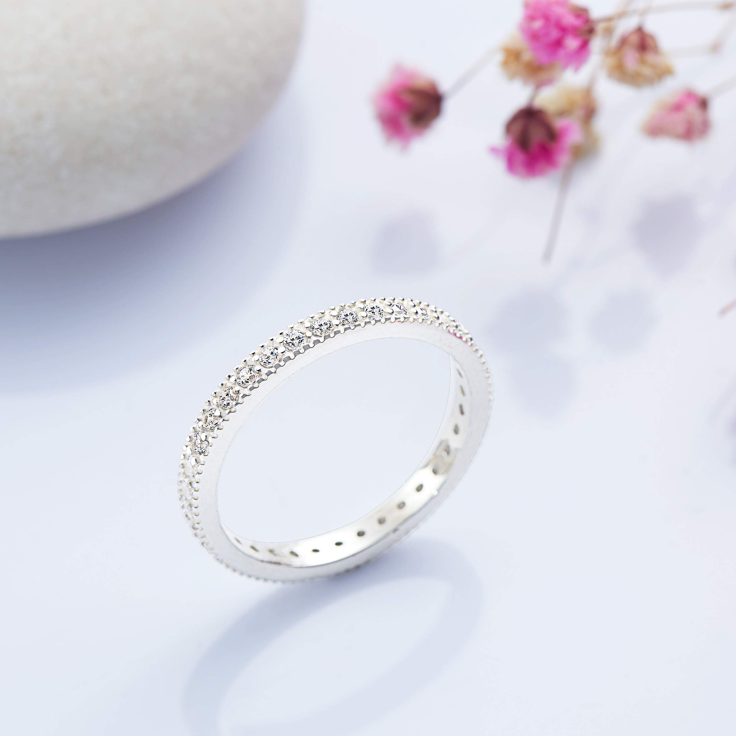 Sterling Silver Stackable CZ Eternity Rings for Women - Cubic Zirconia Wedding Bands Size 5-9 - Promise Rings for Girlfriend, Teen Girls & Her - Perfect for Anniversaries, Engagements & Everyday Wear