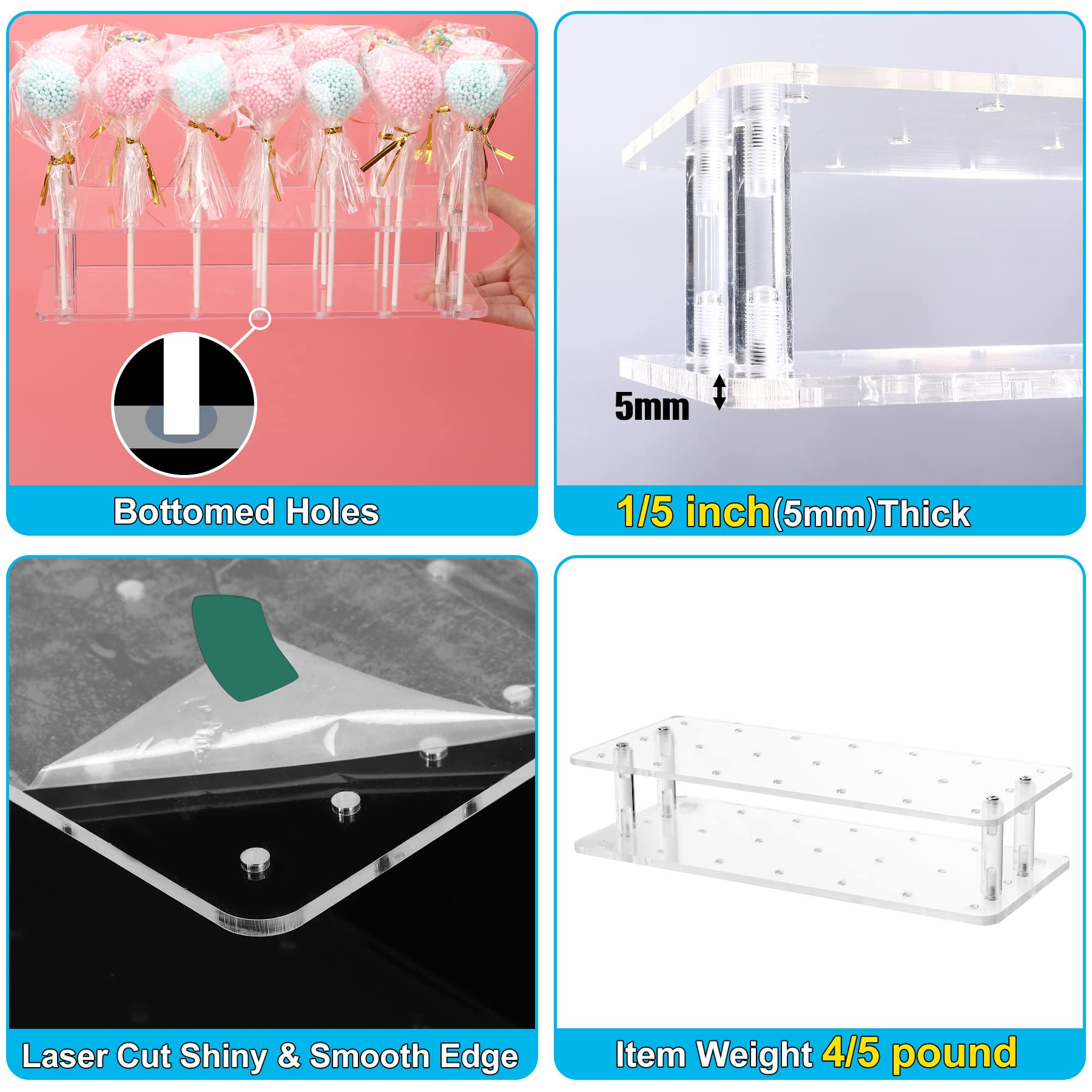 Goabroa 21-Hole Clear Acrylic Cake Pop Stand Kit with 300 Cake Pop Sticks & Wrappers - Baking Supplies for Wedding, Birthday Party, Baby Shower & Halloween Dessert Displays - Perfect for DIY Treats, Dessert Tables & Holiday Celebrations
