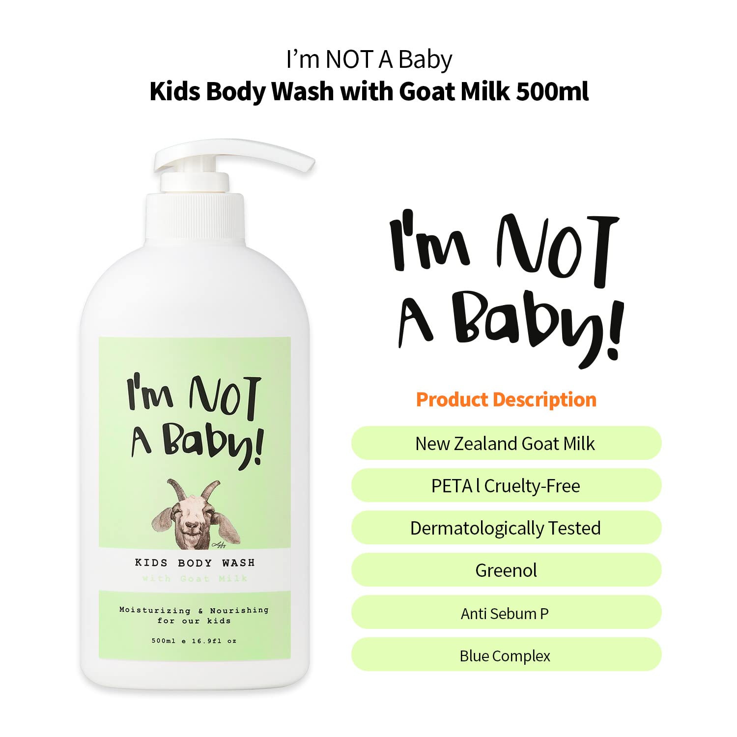 Kids Body Wash - Dermatologist Tested, Hypoallergenic, Cruelty-Free & PETA Approved | Gentle Goat Milk Formula for Sensitive Skin | 16.9 Fl Oz | Perfect for Daily Bath Time & Sensitive Skin Care