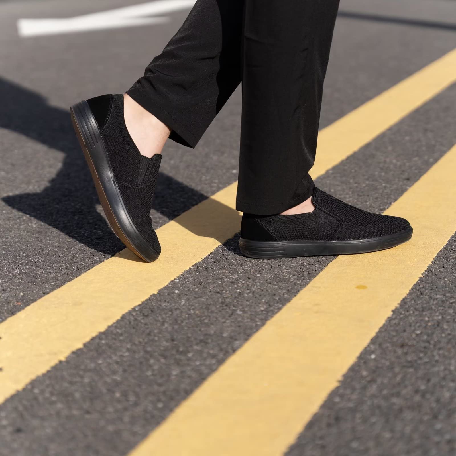 TIOSEBON Men's Slip-On Loafers - Breathable Mesh Walking Shoes with Memory Foam & Arch Support - Non-Slip Work Sneakers for Driving, Tennis (All Black, Size 10.5 US) - Perfect for Office, Travel & Casual Wear