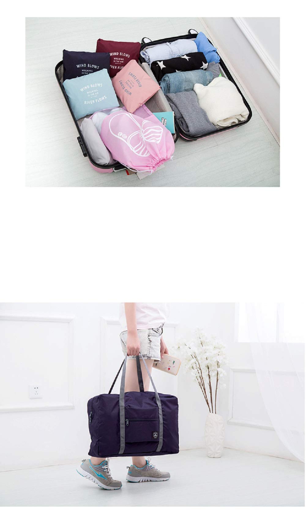 Lightweight Waterproof Travel Duffel Bag - Foldable Gym Sports Luggage with Storage Compartment (Dark Blue) | Perfect for Gym, Travel, Camping & Outdoor Adventures