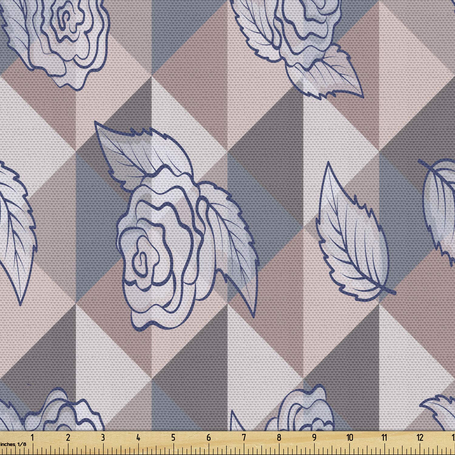 Ambesonne Mosaic Fabric by The Yard - Continuous Romantic Rose Pattern on Triangles in Soft Colors | 10 Yards Multicolor Upholstery Fabric for Sofa, Curtains & Home Decor | Perfect for DIY Projects, Crafting & Interior Design