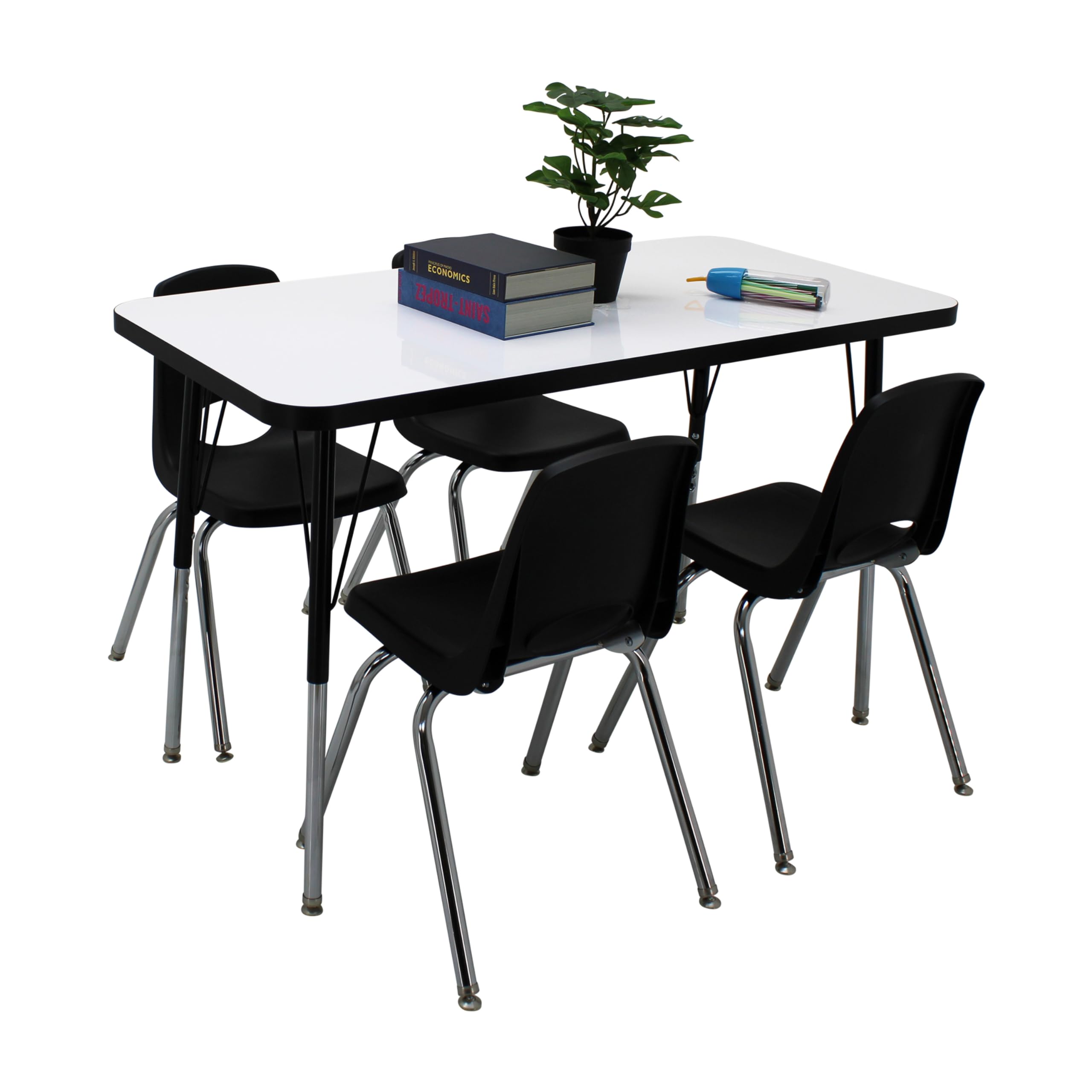 FDP 24x48 Inch Adjustable Height Dry-Erase Activity Table - Whiteboard Top with Black Edge for School, Office & Home - Swivel Glide Standard Legs (19-30