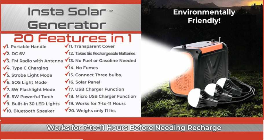 MILEX Insta Solar Generator - Portable Power Station for Camping, Emergencies & Off-Grid Living - 1000W Solar Powered Generator with AC Outlets & USB Ports