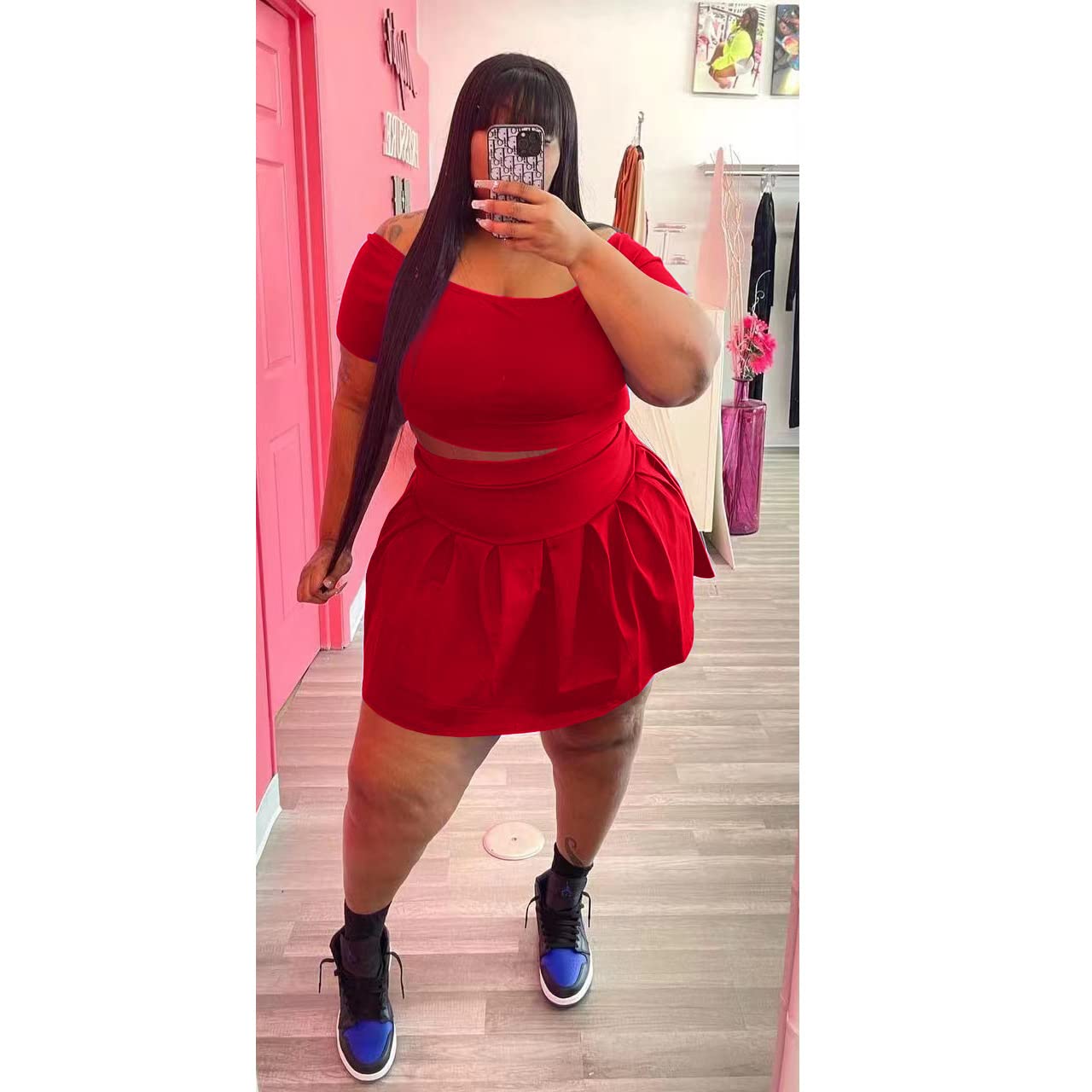 KELOVEPAN Women's Pleated Short Skirt 2-Piece Sweatsuit Set - Sexy Plus Size Summer Outfit with Tracksuit Style | Perfect for Casual Wear, Beach Vacation & Street Fashion