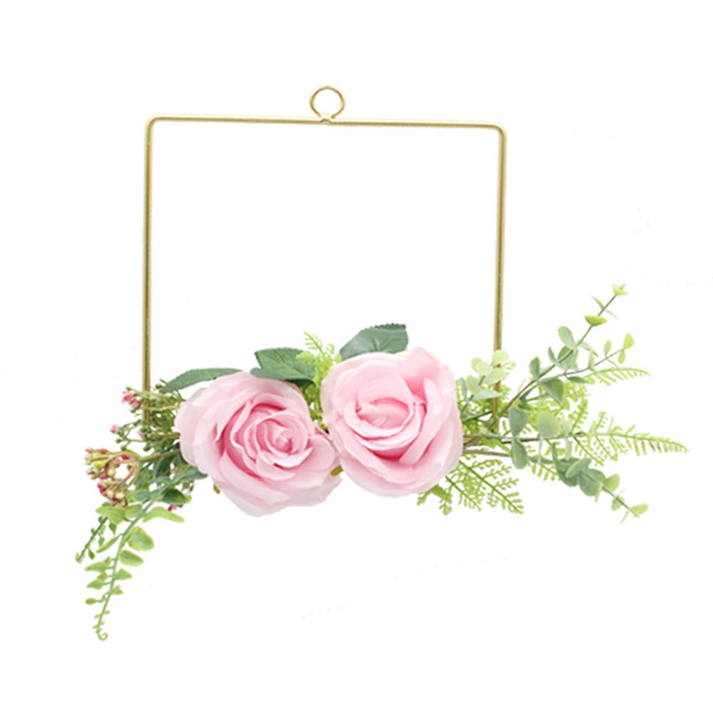Artificial Rose Floral Hoop Wreath - Champagne Geometric Wire Frame for Wedding Backdrop, Wall Decor (Round, Triangle, Square Shapes) - Pack of 3 | Perfect for Wedding Decorations, Baby Showers & Home Interior Design