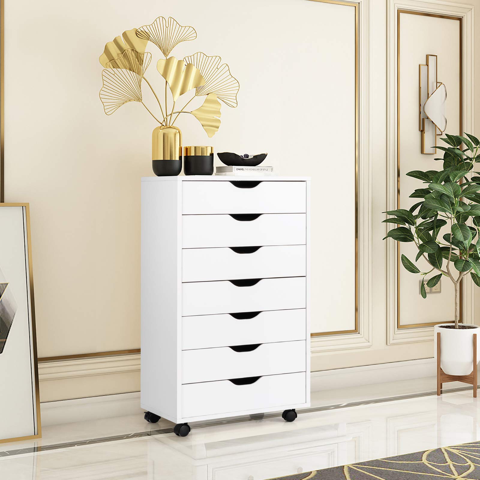 Giantex 7-Drawer Mobile File Cabinet with Wheels - White Lateral Storage Organizer for Home & Office (19”x15.5”x34.5”) - Perfect for Document Storage, Office Supplies & Craft Organization