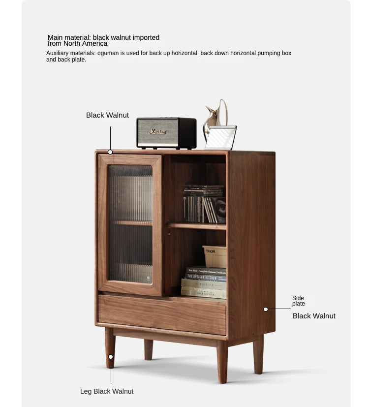 Premium Black Walnut Solid Wood Side Cabinet - North American FAS Grade Hardwood - Perfect for Living Room, Bedroom & Office Storage