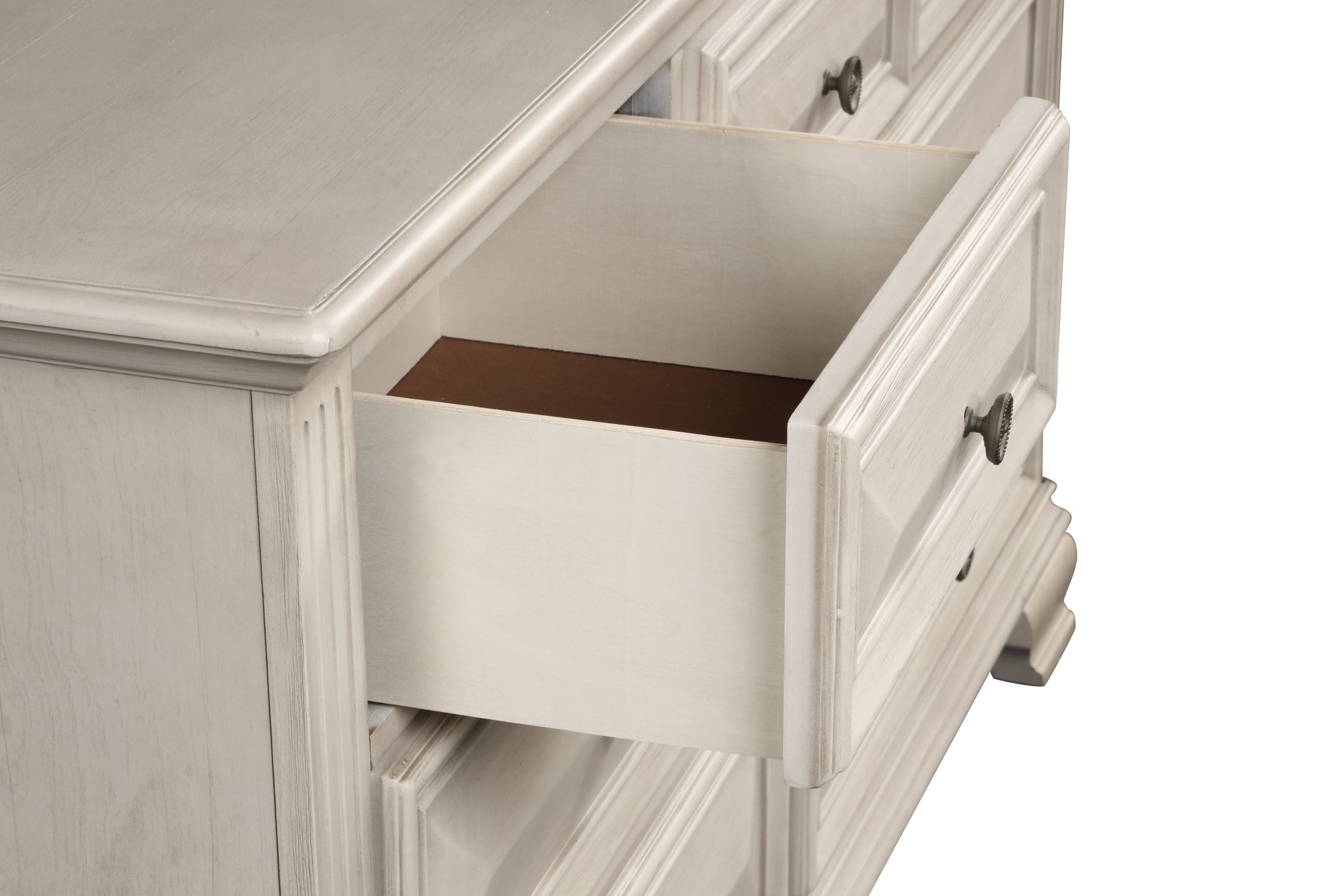 Renova Distressed Parchment 7-Drawer Dresser with Mirror - Vintage Style Bedroom Furniture for Master Bedroom & Guest Room Organization