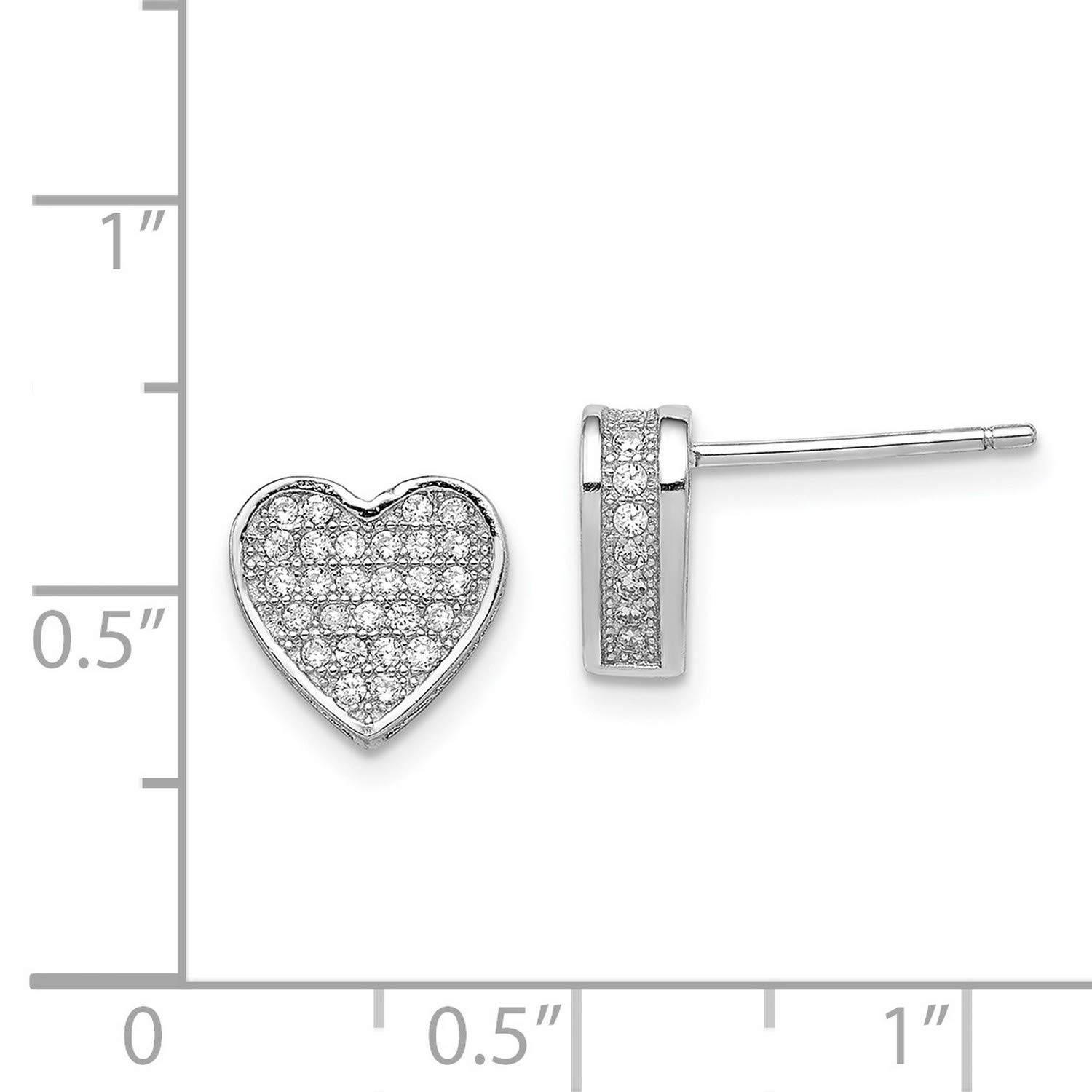 Sterling Silver CZ Micro Pave Heart Stud Earrings 9x9mm - Perfect for Valentine's Day, Anniversary Gifts & Everyday Elegance