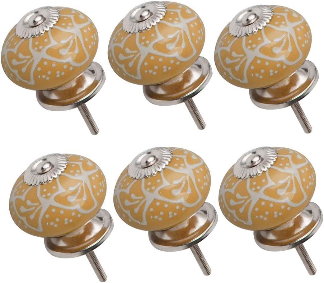 6-Pack Yellow Ceramic Cabinet Knobs - Round Drawer Pull Handles for Wardrobe, Dresser & Cabinet Doors | Durable & Stylish Home Decor Upgrade