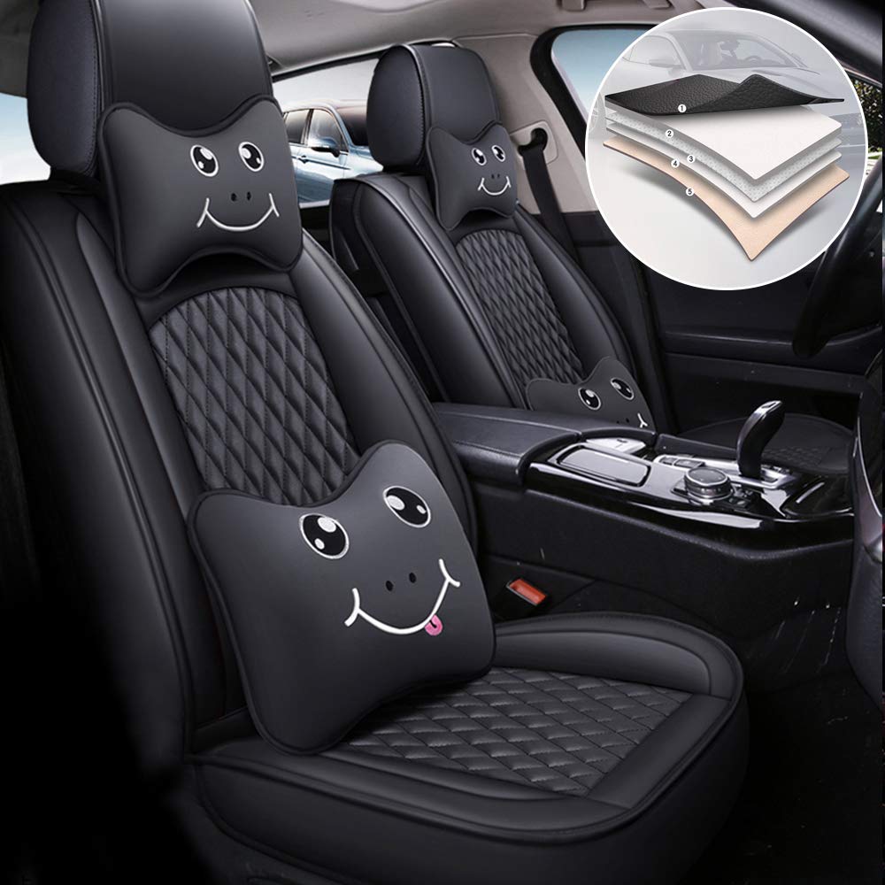 Premium Leatherette Car Seat Covers for Hyundai Santa Fe Sport - Front & Rear Seat Protectors with Headrest & Lumbar Support | Airbag Compatible | Durable & Comfortable Black Seat Cushions | Perfect for Daily Commute, Road Trips & Family Protection