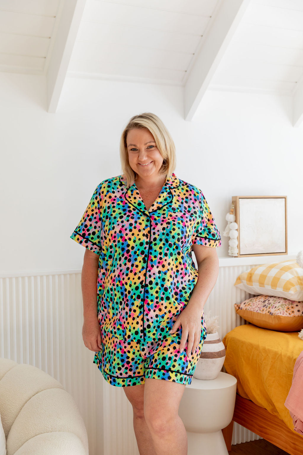 Kasey Rainbow Sundown SS Shirt & Short Sleepwear Set - Cheetah Print Pajamas for Women | Cozy Lounge Wear for Sleepovers & Relaxing at Home