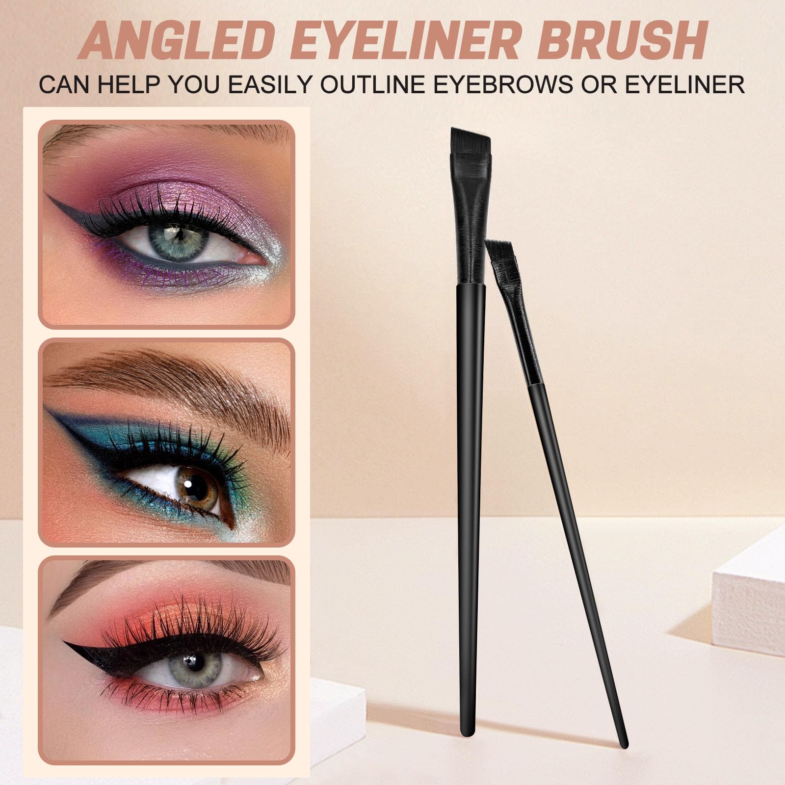 3 Pcs Eyeliner Brush Set - Ultra Thin Angled Eyebrow & Concealer Brushes for Precise Makeup Application | Perfect for Winged Eyeliner, Eyebrow Shaping & Contouring | Professional Beauty Cosmetic Tools for Daily Use & Travel