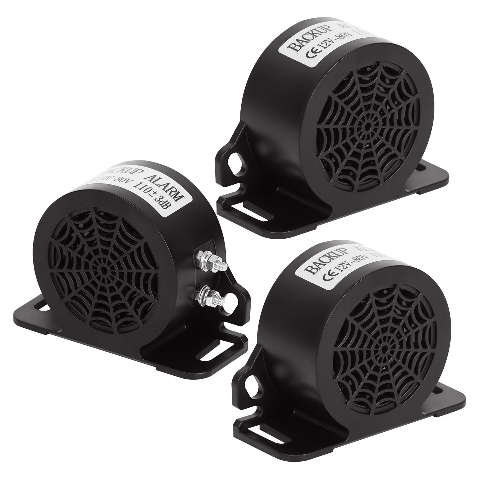 MIRKOO 3-Pack 110dB Super Loud Waterproof Backup Alarm for Trucks, Vans, Lorries - 12V-80V DC Heavy Duty Reverse Warning Beeper for Industrial Vehicles & Freight Cars | Ideal for Warehouses, Construction Sites & Parking Lots