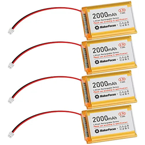 3.7V 2000mAh 1S Lipo Battery with Protection Board - Rechargeable Lithium Battery Pack for Arduino, NodeMCU, ESP32 (4pcs) - Includes Micro JST 1.25 Plug & Rubber Insulation Tape | Perfect for DIY Electronics, Robotics & RC Projects