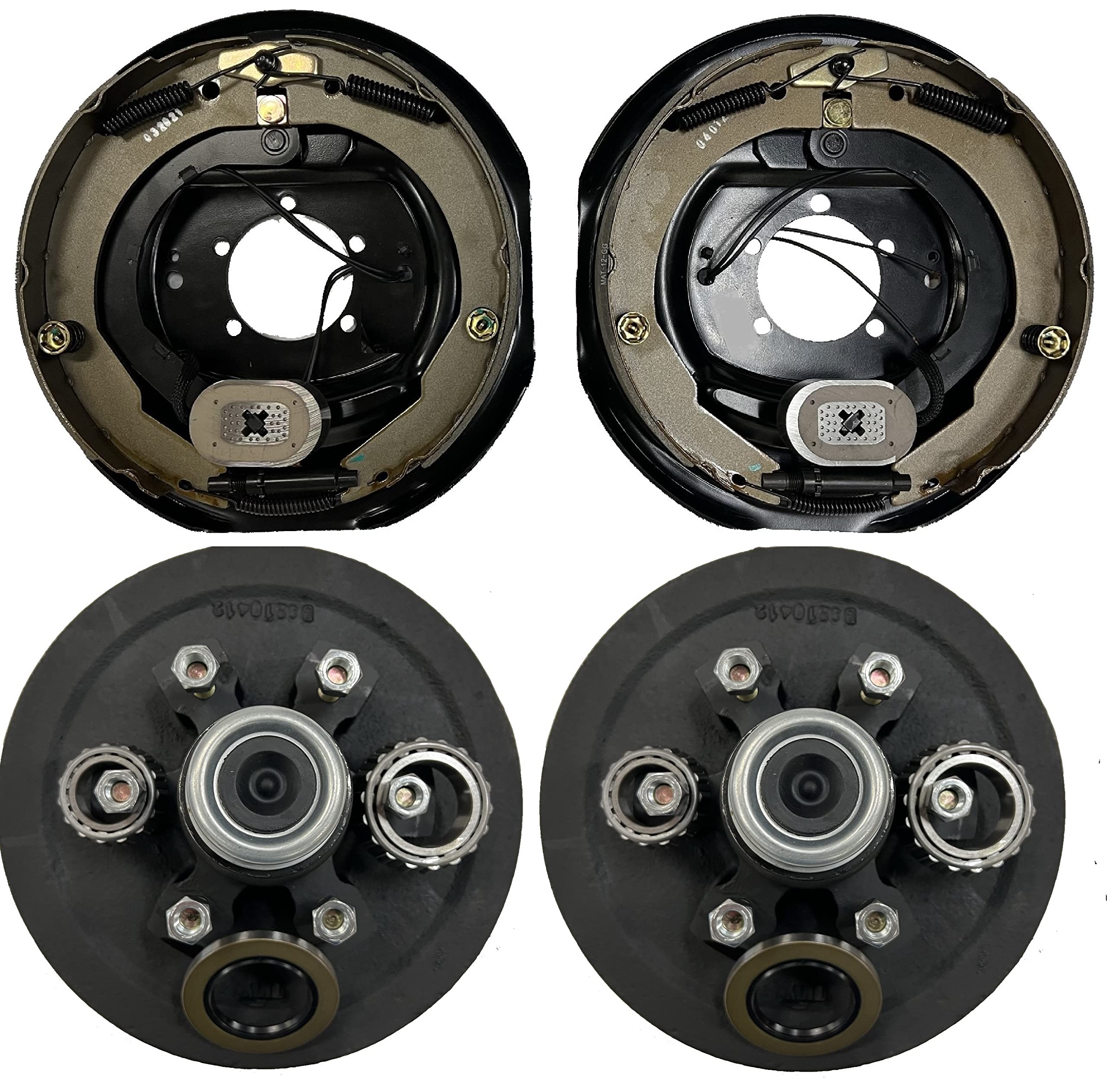 Electric Trailer Brake Backing Plates 12 Inch Left & Right Hand with 2 Hub Drum Kits (6 on 5.5 Bolt Pattern) - Heavy Duty Towing & Trailer Brake System Replacement Parts