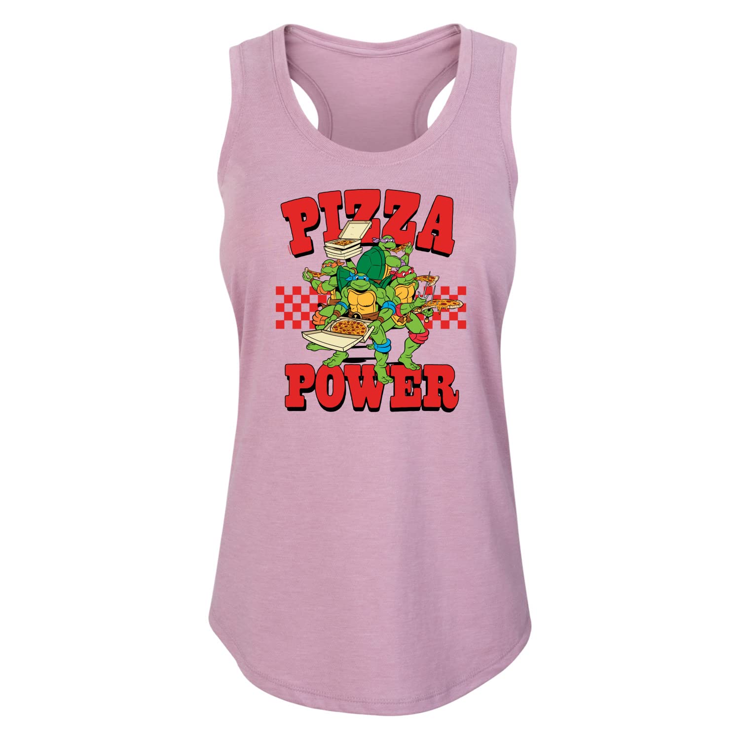 HYBRID APPAREL Teenage Mutant Ninja Turtles Pizza Power Women's Racerback Tank Top - Soft Breathable Workout Top for Gym, Yoga & Casual Wear