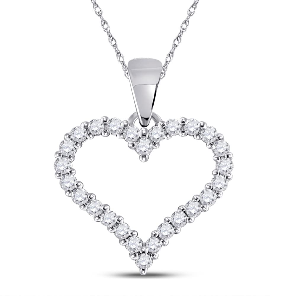 14K White Gold Women's Round Diamond Outline Heart Pendant Necklace - 1/4 Carat Total Weight | Perfect for Valentine's Day, Anniversary & Romantic Gifts