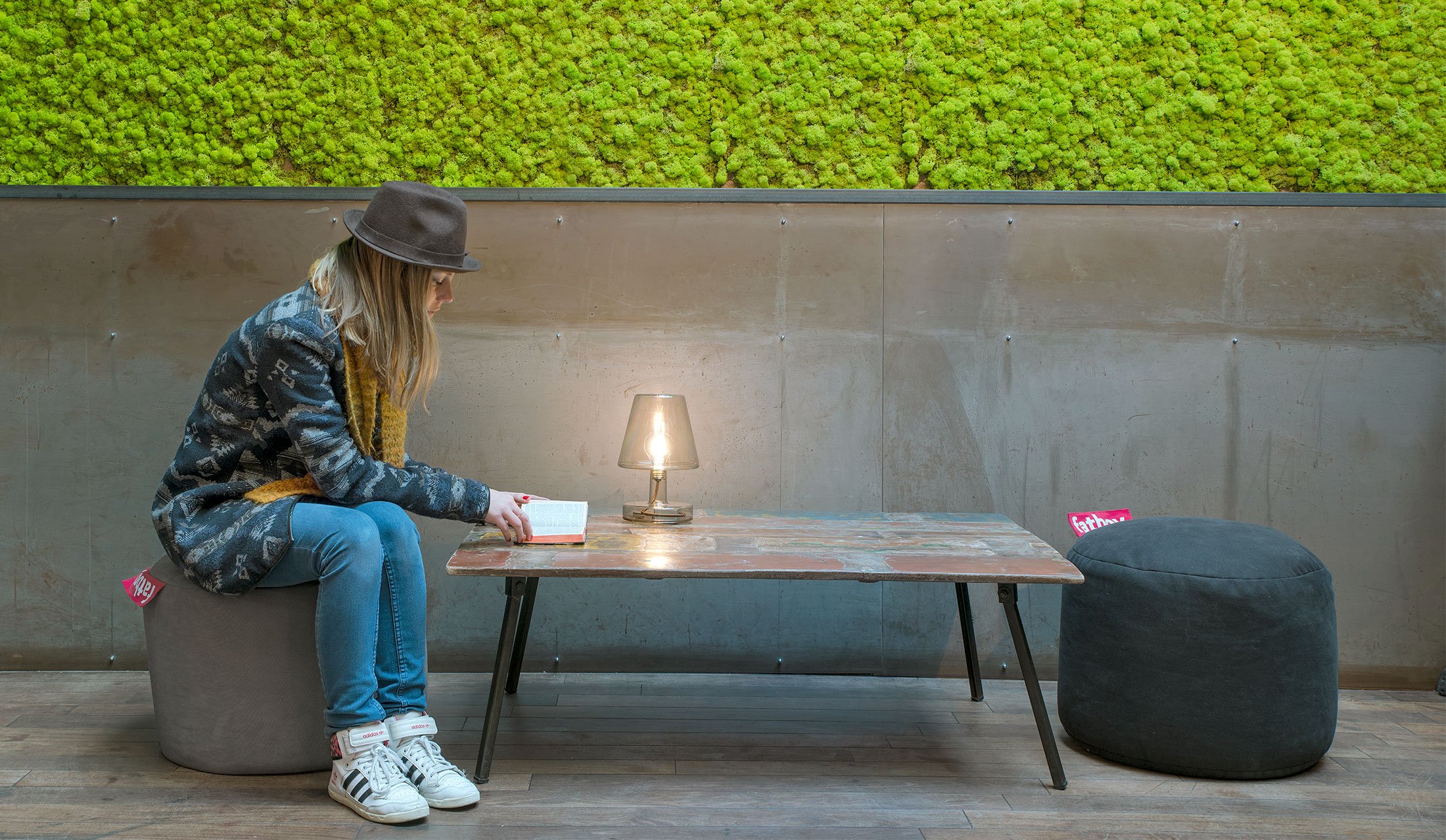 Fatboy Point Stonewashed Ottoman - Small Black Footstool Pouf for Living Room, Bedroom & Outdoor Use | Comfortable & Stylish Home Decor Accent
