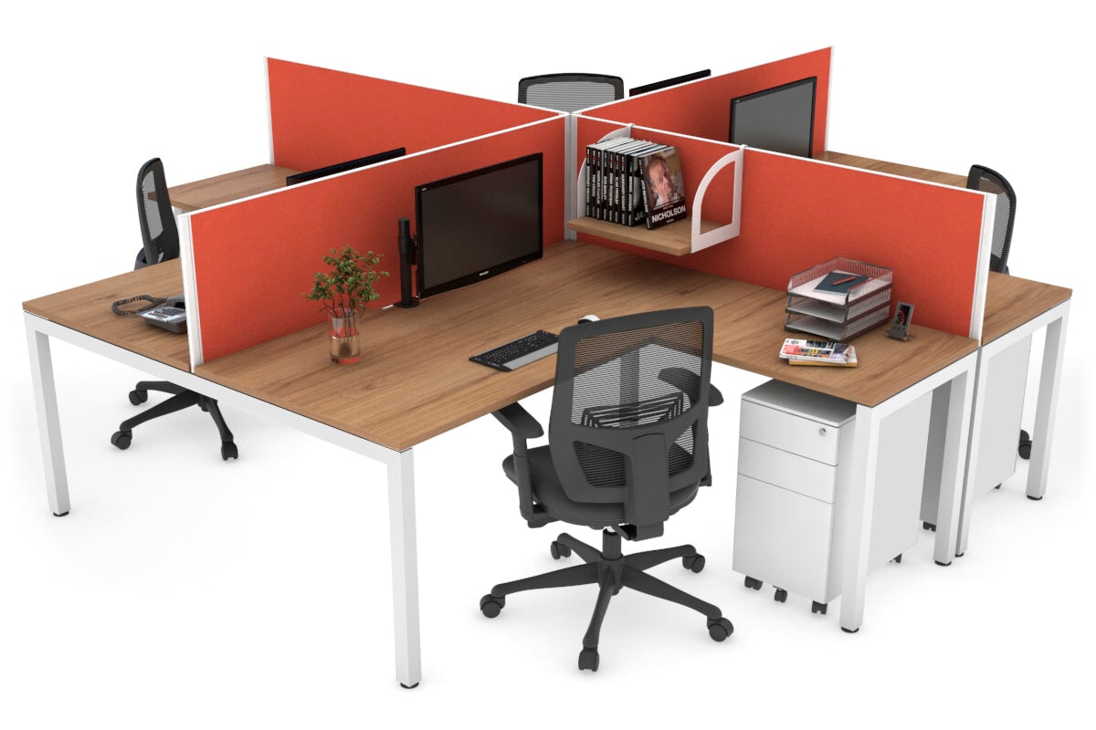 Quadro Square Legs 4-Person Corner Workstation Desk - 1600L x 1800W with Cable Management Scallop - Perfect for Office, Home Office & Collaborative Workspaces