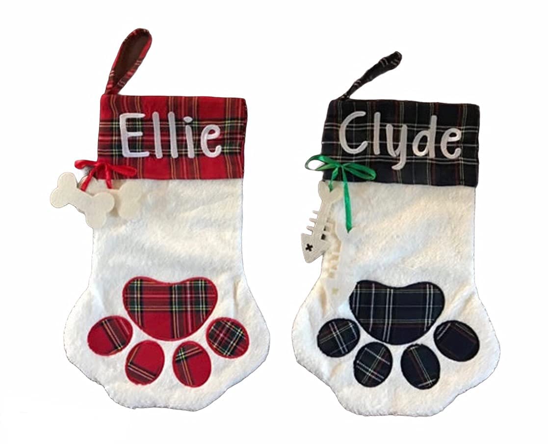 Personalized Pet Christmas Stocking for Dogs & Cats - Custom Paw Print & Paw Shaped Holiday Stocking - Perfect for Pet Lovers' Christmas Decor & Gift Giving